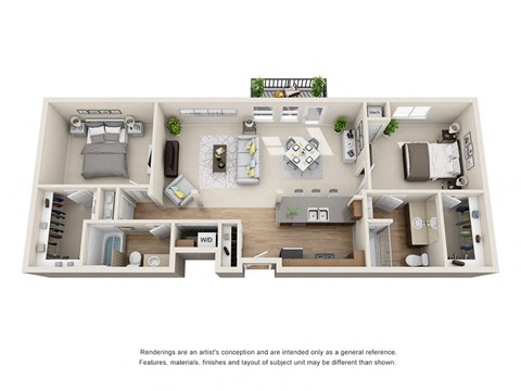 Floor plan for 2 beds, 2 baths, 1190 sqft